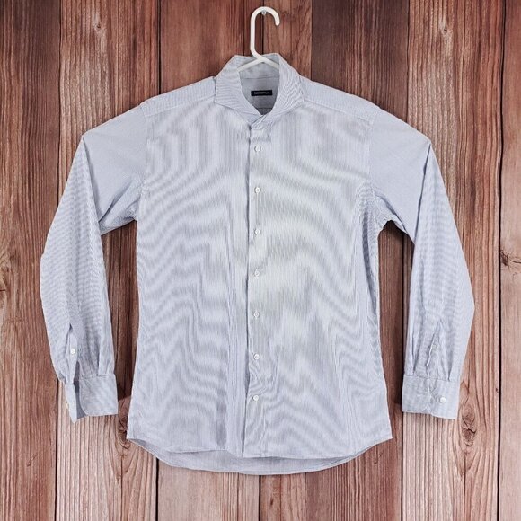 Suitsupply Mens Size 40 15.75 White Blue Striped Long Sleeve Button Up Shirt - Picture 1 of 16